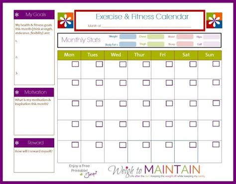 improved printable fitness calendar fitness