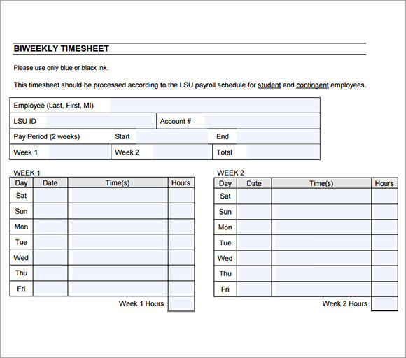 biweekly timesheet template 7 free samples examples format
