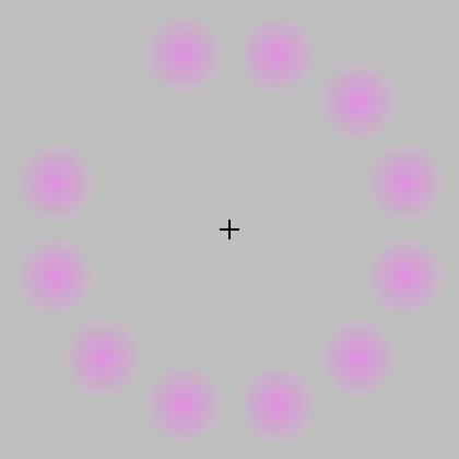 5.) Staring at the black cross will cause the pink dots to fade away. You may even see the pink dots replaced by green spots.