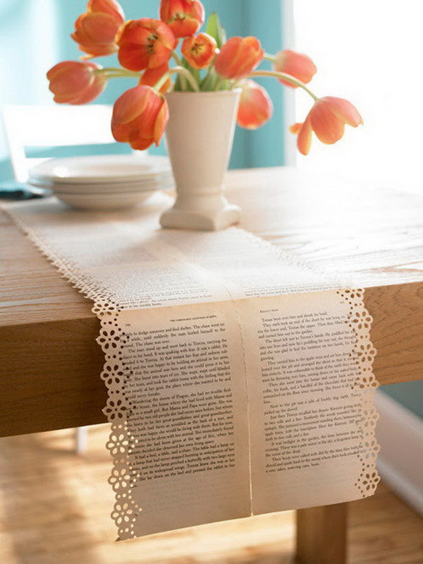 Vintage Old Book Pages Table Runners with Floral Designs. A simple yet chic book page table runners. 