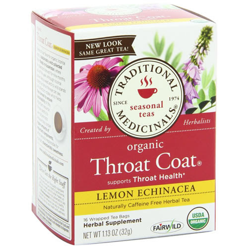オーガニックレモンエキナセア スロートコート 喉用ハーブティー 16ティーバッグ 12箱 ゼロカフェイン カロリー Throat 花粉症 季節の変わり目のイガイガ ゴッホンに Traditional Medicinals社 体脂肪 Throat Coat 16tea Bags