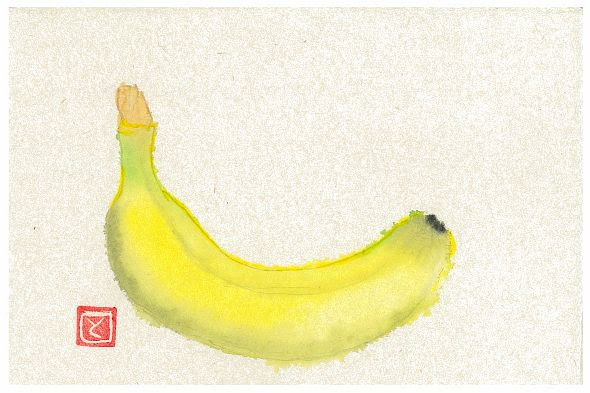 盲目の猫にゃぷとパパさん バナナの絵手紙