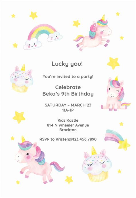  16 winsome a unicorn birthday invitations templates free make now
