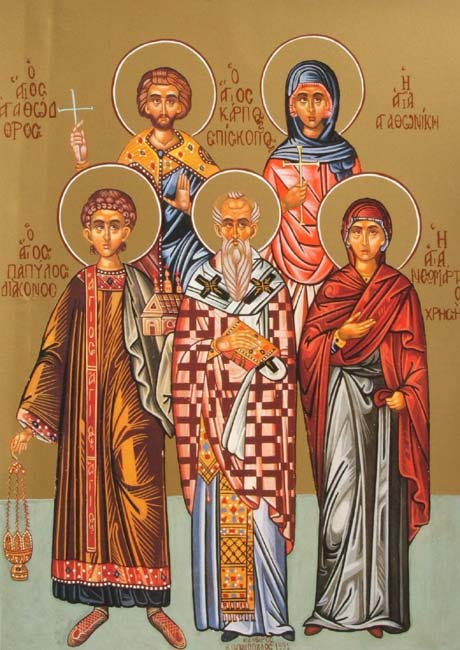 IMG STS. Carpus, Bishop at Thyateira, Papylus the Deacon, Martyrs Agathadorus and Agathonica, at Pergamus