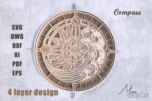 SVG File Multilayer Laser Cut 3D COMPASS 3D SVG Cut Files is an awesome source for free SVG files