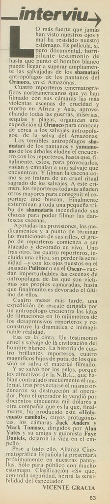 Interviu - Holocusto canibal - texto