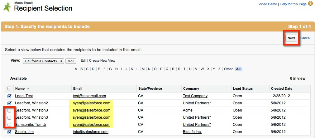Exclude some emails from list