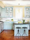 Blue Kitchen Walls With Dark Wood Cabinets