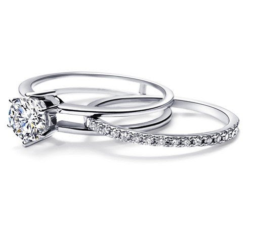 0.58 Carat Wedding Ring Set Round Cut Diamond on 14K White gold