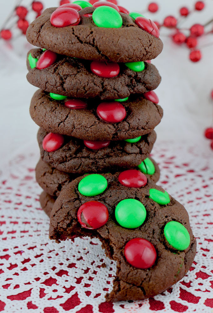 Chocolate M&M Christmas Cookies - Two Sisters