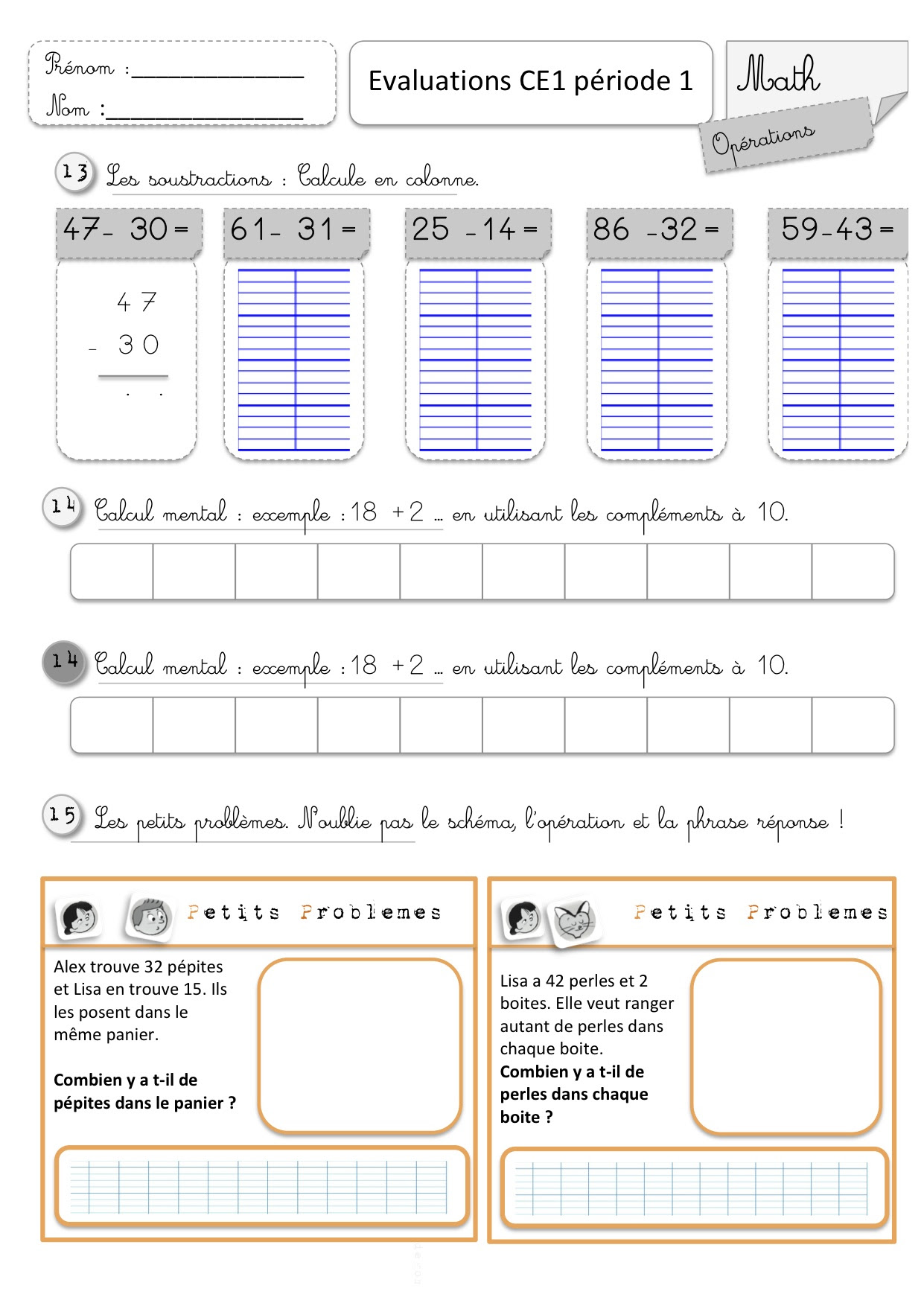 Evaluations Ce1 1er Semestre Bout De Gomme