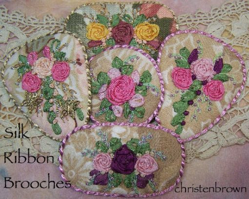 silk ribbon embroidery brooches