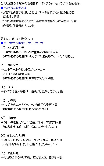 性格ミエル研究所 ディグラム診断 女に嫌われる女ランキング 10月3日 大久保佳代子 木原誠太郎 七転八起