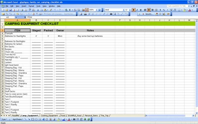 Family Camping Checklist | Excel Checklist Template