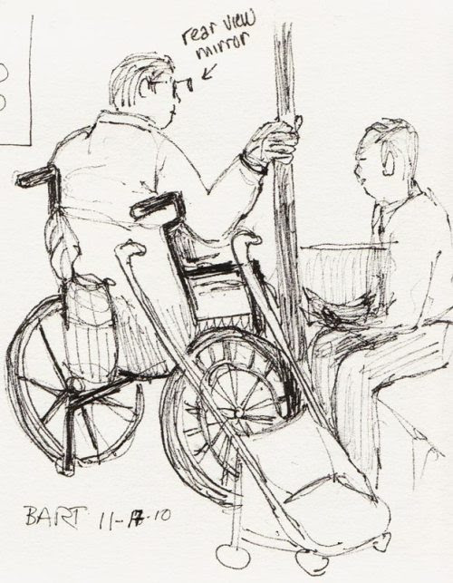 Wheelchair Rider with Rear View Mirror