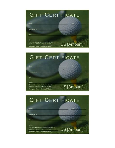 printable golf gift certificates