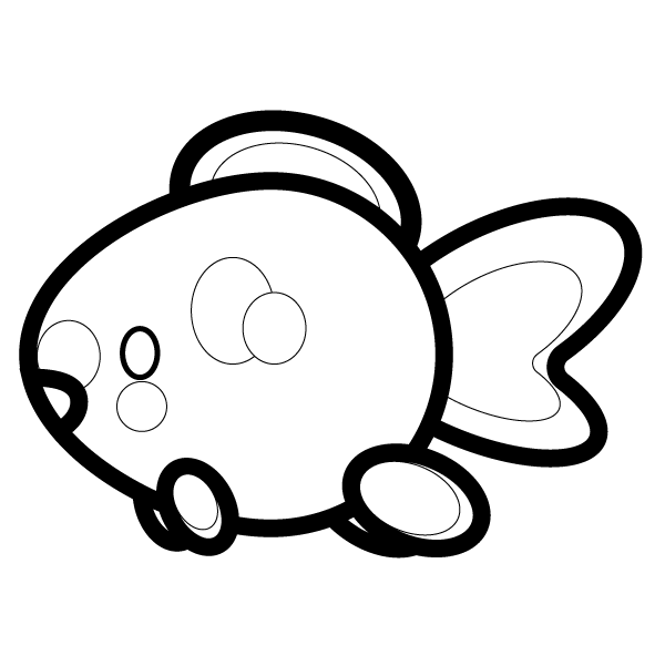 塗り絵に最適な白黒でかわいい金魚の無料イラスト 商用フリー オイデ43