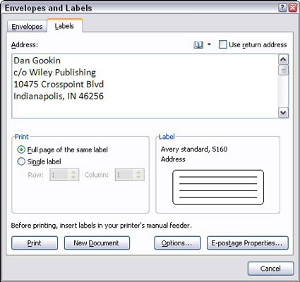 How to Create Labels with Mail Merge in Word 2007 - dummies