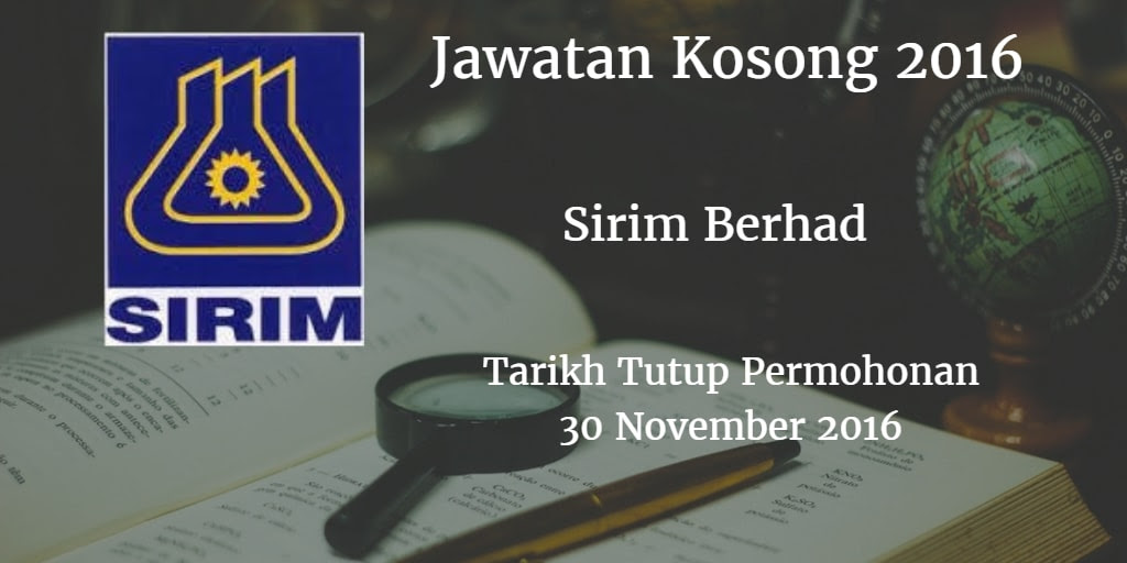 Jawatan Kosong Sirim Berhad 30 November 2016