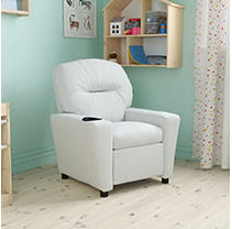 Contemporary White Vinyl Kids Recliner with Cup Holder