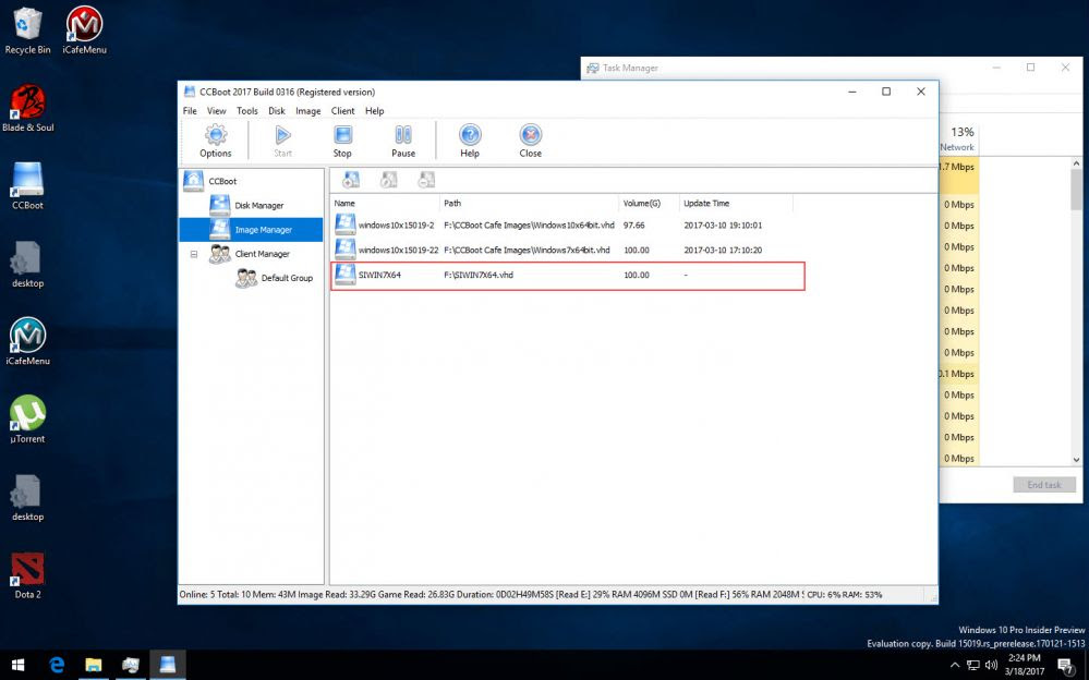 target server's image manager