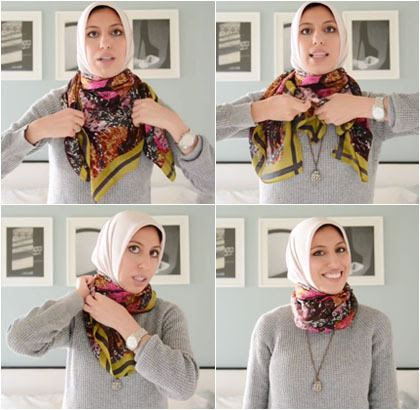 Kreasi Kerudung Segi Empat Untuk Aksesoris Leher Tutorial