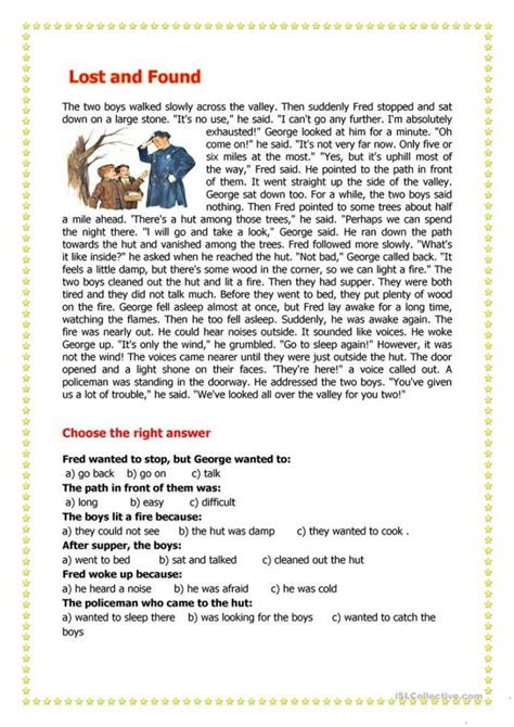 The gold and salt trade. seventh grade reading comprehension worksheets lost found english esl