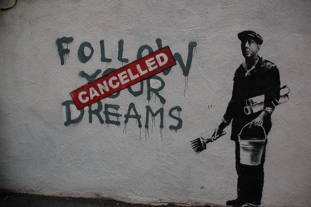 Banksy in Boston: F?O?L?L?O?W? ?Y?O?U?R? ?D?R?E?A?M?S? CANCELLED, Essex St, Chinatown, Boston by Chris Devers