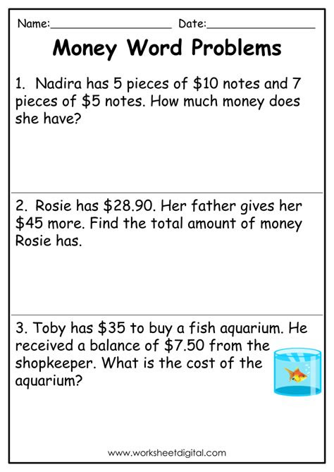  money word problems grade 2 worksheet digital