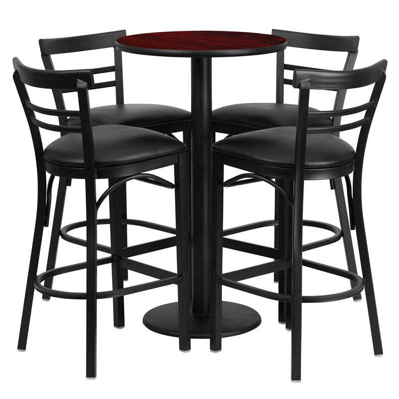 Flash Furniture 5 Piece Round Table Set in Mahogany and Black