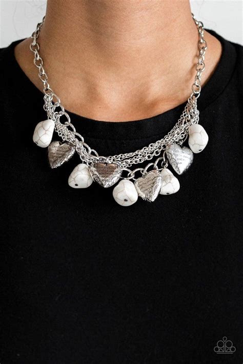 Vintage large sterling silver chunky wire wrapped heart pendant necklace . Paparazzi Change Of Heart - Necklace Stone White Box 26