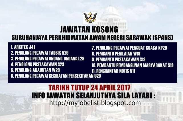 Jawatan Kosong Suruhanjaya Perkhidmatan Awam Negeri Sarawak (SPANS) 2017
