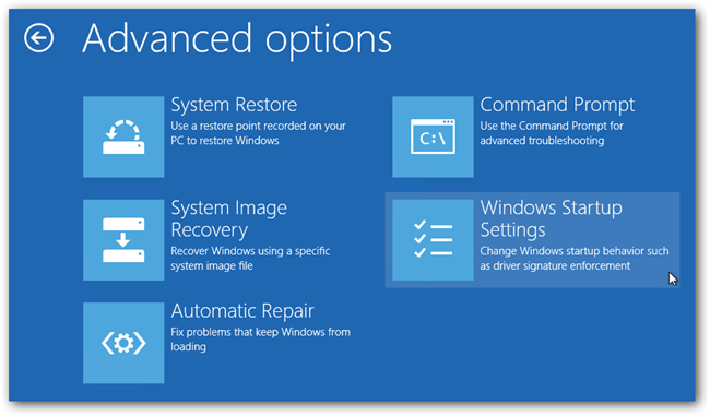 Windows 8 Start-up Settings