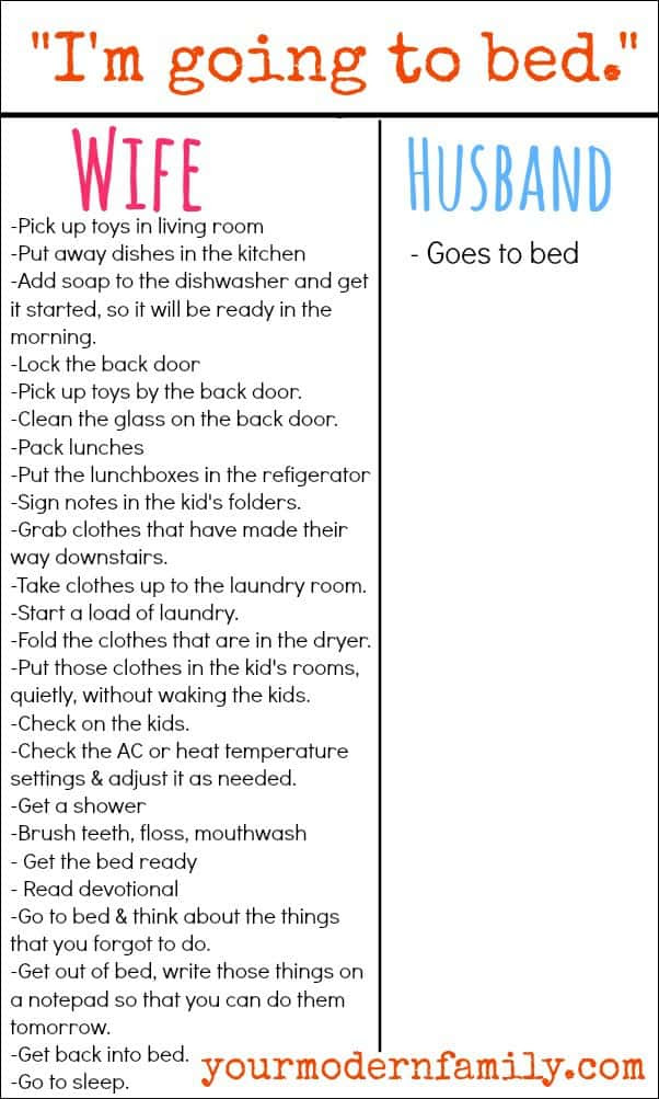 i'm going to bed - husband vs wife