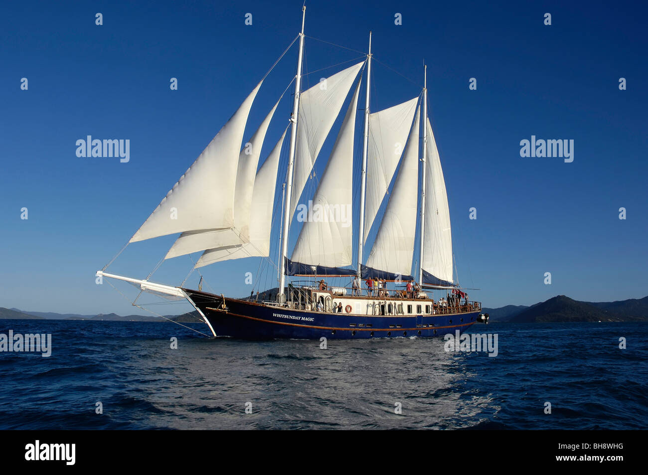 Wooden sailing schooner sailing on the Great Barrier Reef ...