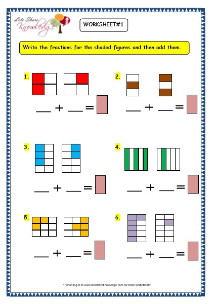 Grade 3 Maths Worksheets: (7.6 Adding Fractions) - Lets Share Knowledge