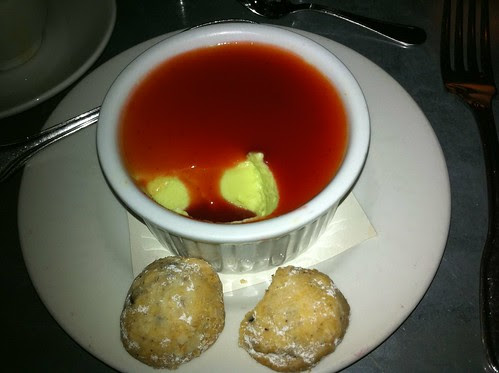 Peach Leaf Pot de Creme with Sour Cherry Coulis and Cocoa Nib Cookies