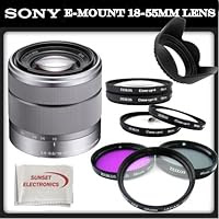 Sony E-Mount SEL 1855 18-55mm f/3.5-5.6 Zoom Lens for Alpha NEX Cameras + SSE Accessory Kit: Includes - 3 Piece Professional Filter Set, 4 Piece Macro Close-Up Lens Kit, Tulip Lens Hood & SSE Microfiber Cleaning Cloth