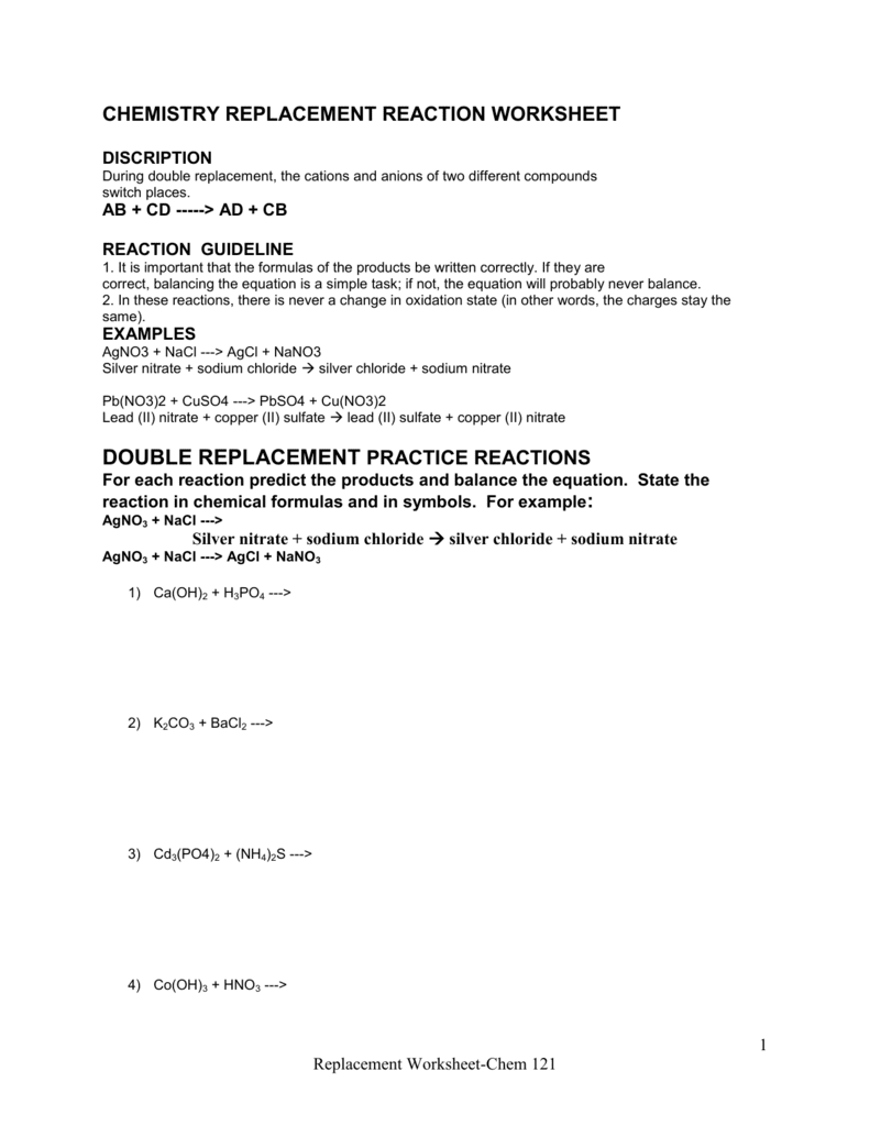 Single Replacement Reaction Worksheet. Worksheets. Ratchasima Printable Worksheets and Kids 