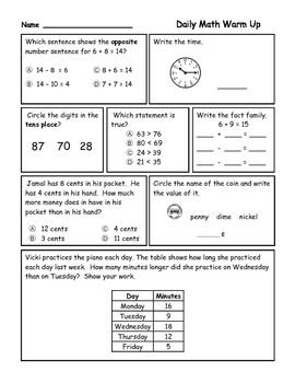daily math warm ups for second grade first trimester
