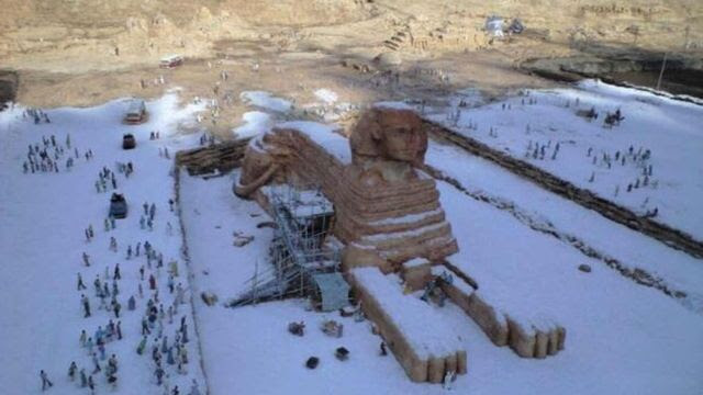 Egypt's iconic Sphinx covered in snow. (Imgur)
