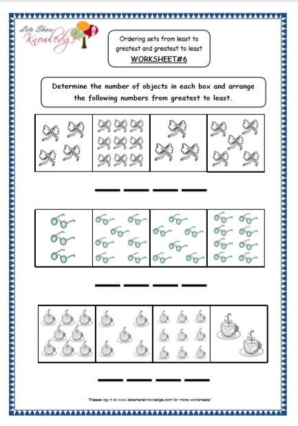 kindergarten ordering numbers printable worksheets lets