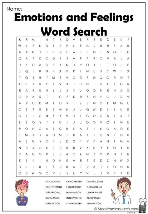  emotions and feelings word search monster word search