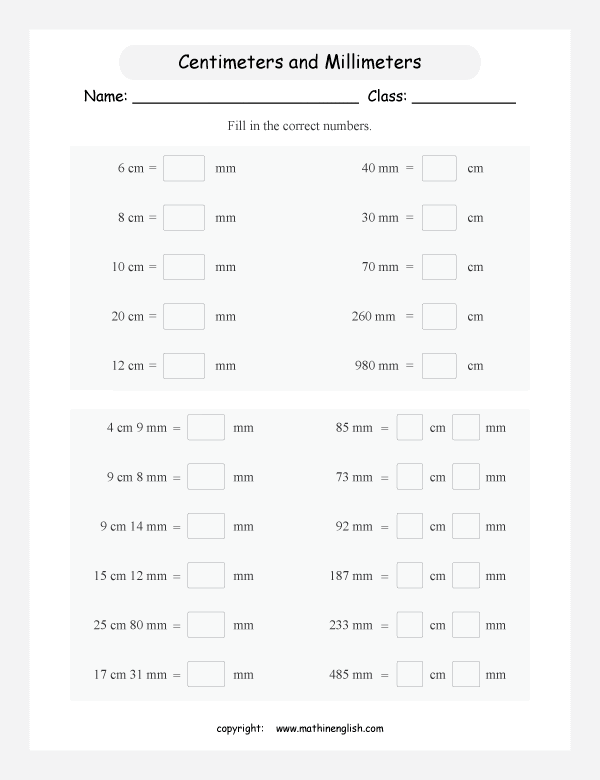 Conversion of millimeters in centimeters and vice versa. Great mat ...