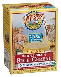 Earth's Best Organic Whole Grain Rice Cereal, 6-Count, 3-Ounce Boxes (Pack of 12)