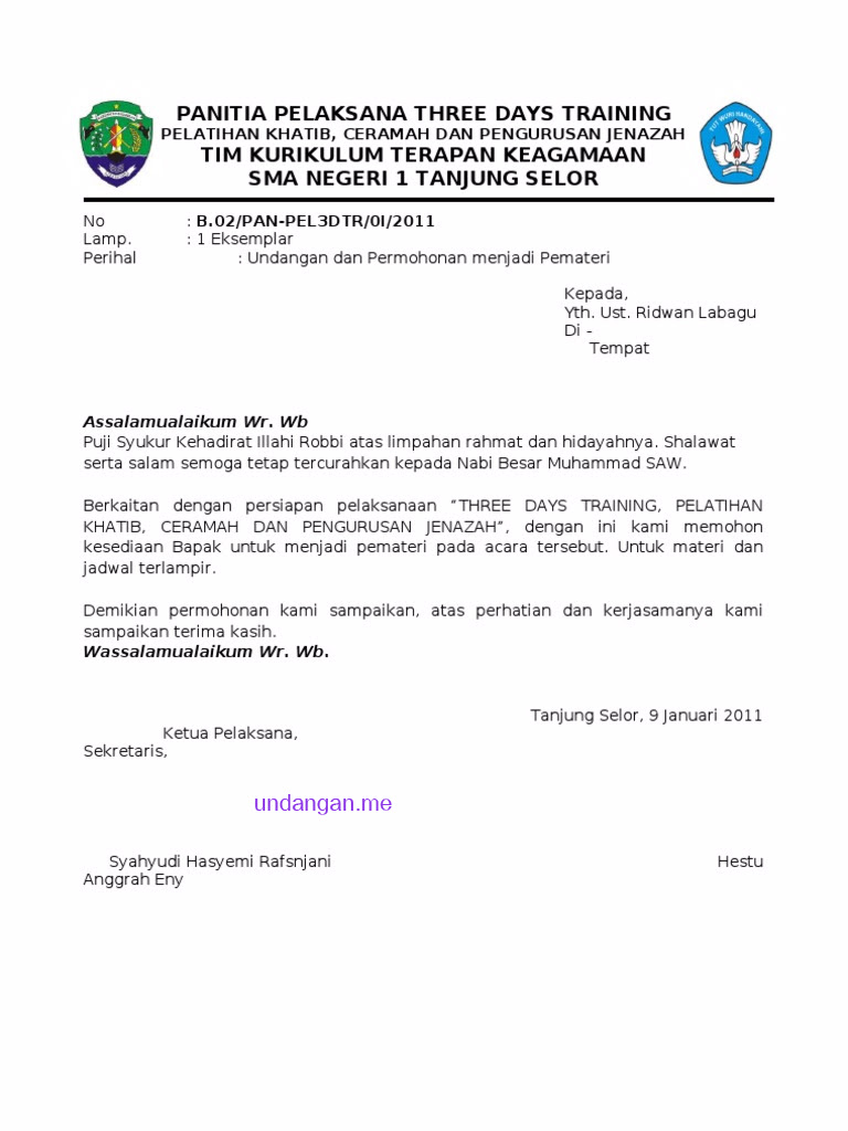 Contoh Surat Undangan MOS SMA  UNDANGAN.ME