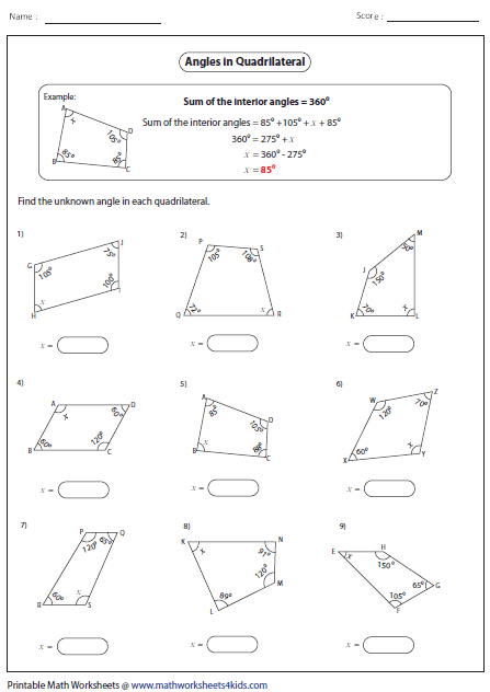 Missing angle-quadrilaterals | Angles worksheet, Quadrilaterals ...