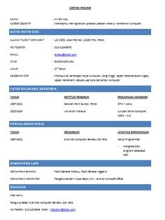 contoh resume terbaik untuk fresh graduate