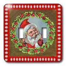  Sandy Mertens Vintage Christmas Designs - Vintage Santa in Wreath Cameo - Light Switch Covers - double toggle switch