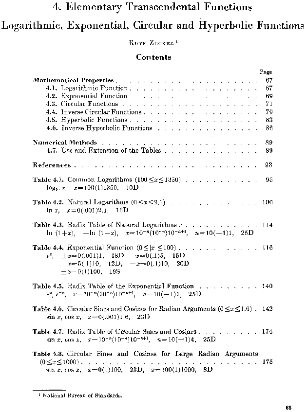 mathematical tables pdf and logarithmic 65 Functions, Mathematical of Handbook p.
